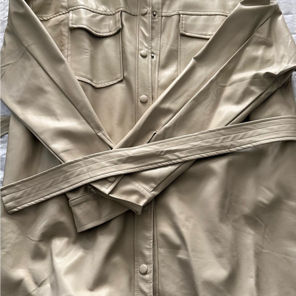 Beige Botany Light Tan Belted Faux Leather Jacket/Shacket - Size Medium - Picture 4 of 4